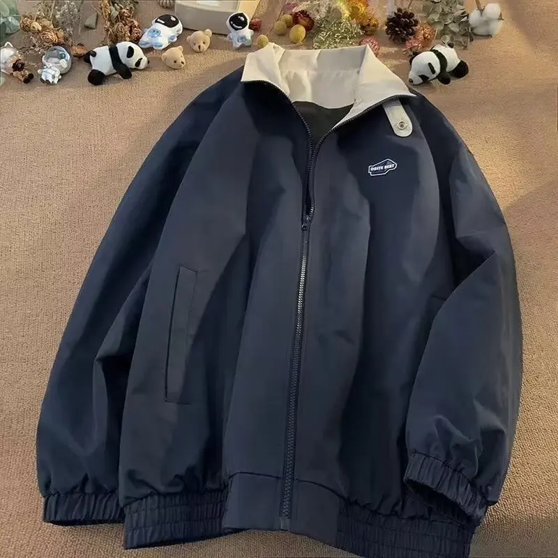 Venta caliente de la temporada Chaqueta de bloque de color de ajuste suelto para hombres estilo Hong Kong Temporada de otoño Ropa casual Tela de poliéster Retro Am...