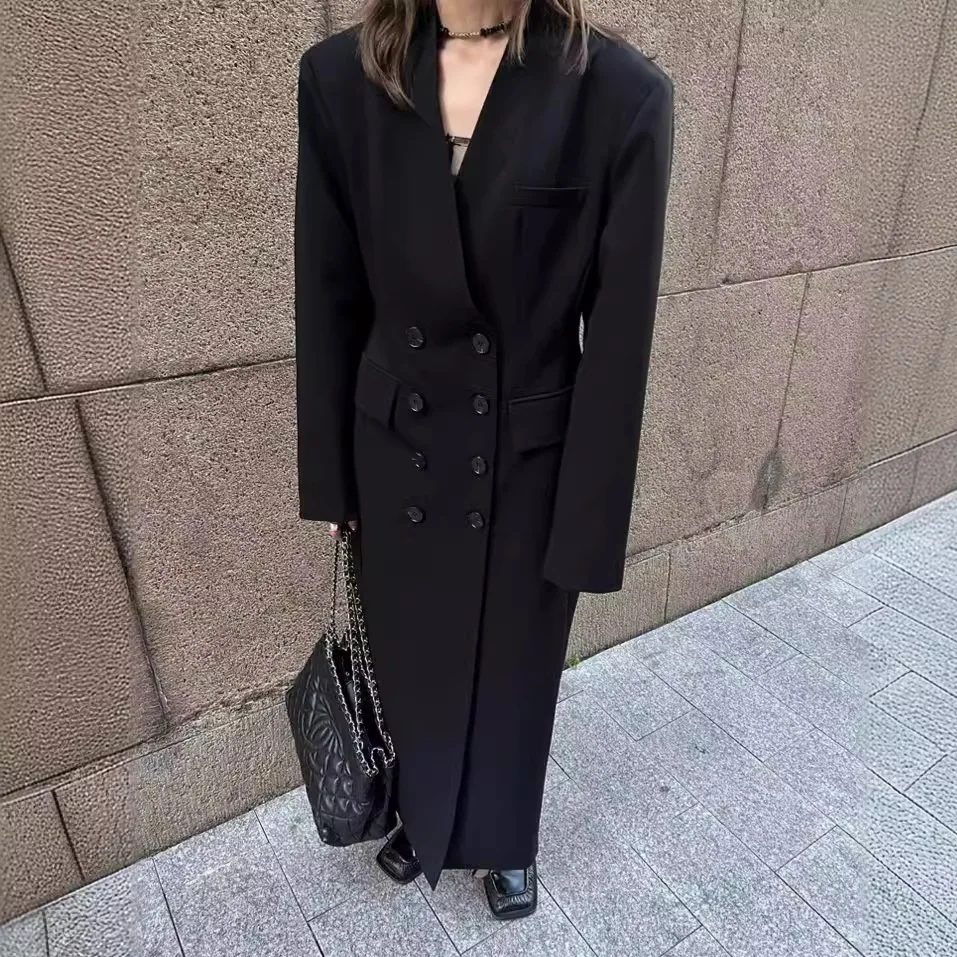 Women's Korean-Style Double-Breasted Trench Coat with Temperamental Minority Design Sense Autumn Waist-Tight Draped Suit Large