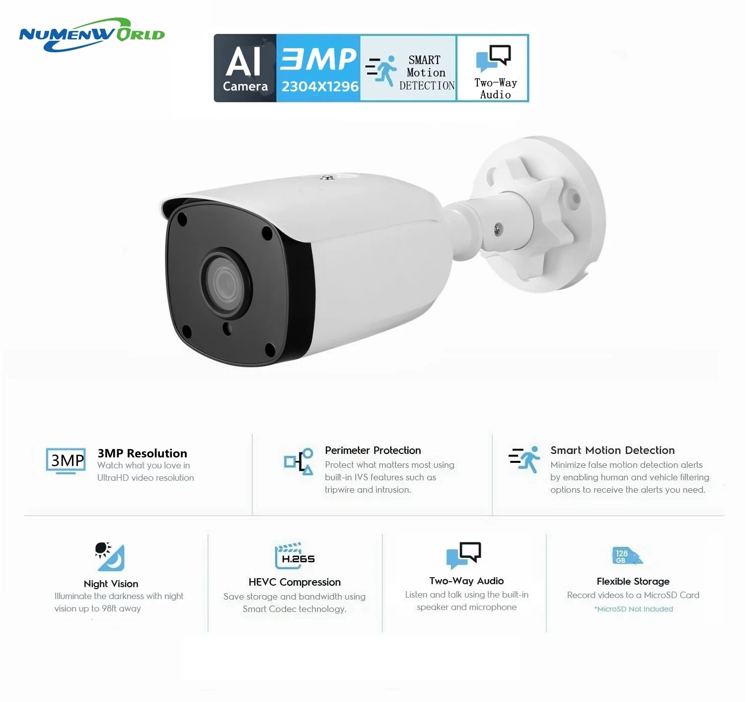 

3MP H.265 + двухсторонняя аудио-камера безопасности AI POE ip-камера Обнаружение человека наружное видеонаблюдение для NVR система Поддержка tf-карты