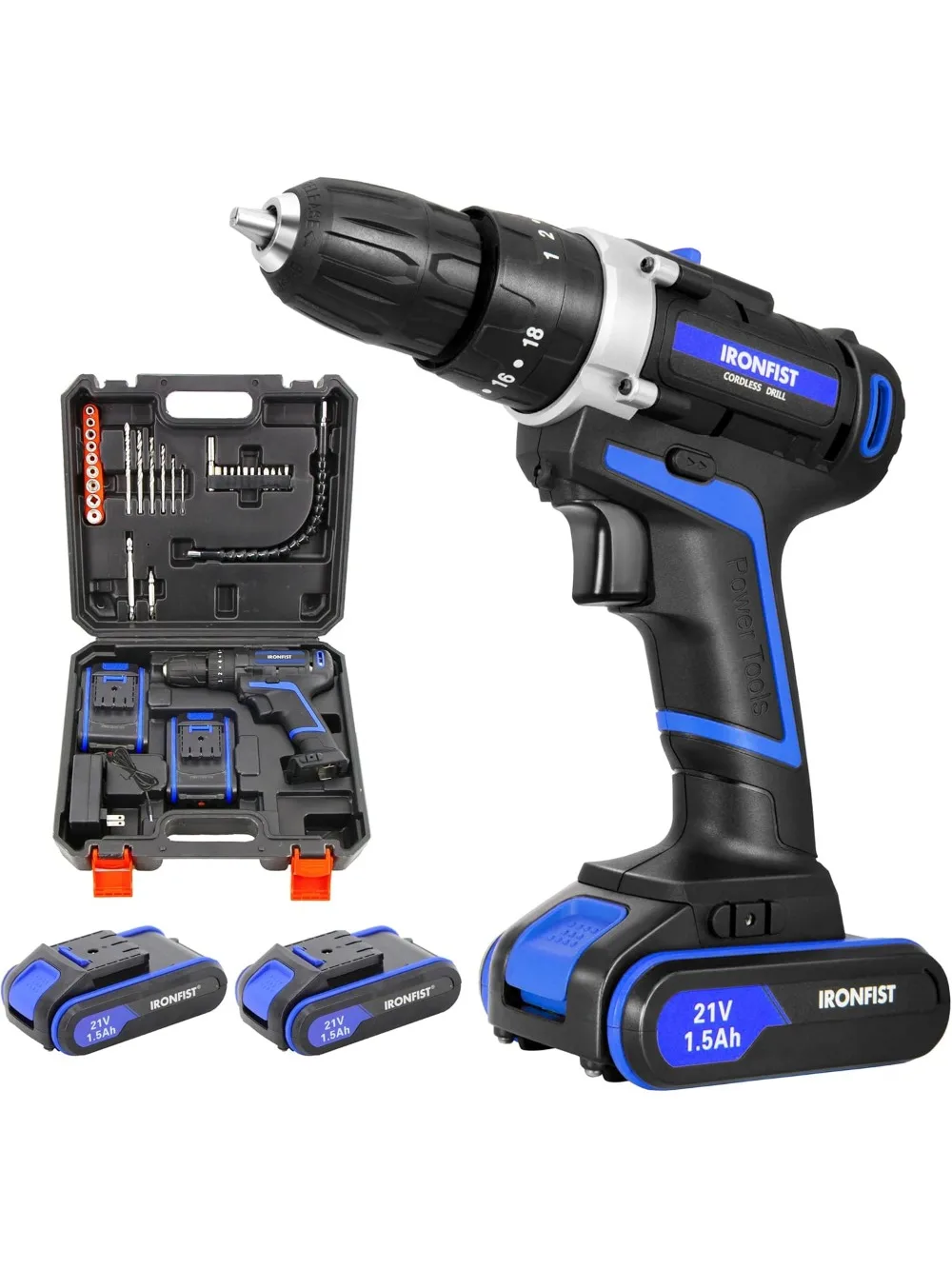 Cordless Drill, 2 Variable Speed Impact Driver 45Nm Torque, 3/8