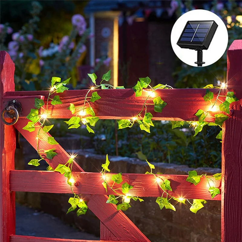 

32.8 Ft 100 LED Green Ivy Leaves Fairy String Lights 2 Pack Solar Powered String Lights, For Garden, Patio, Yard, Party