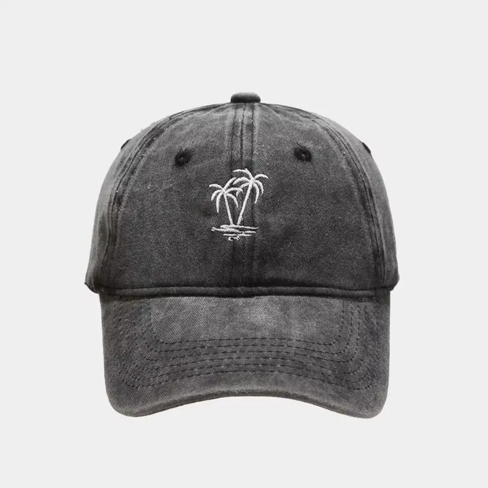 Casual Soft Top Embroidered Coconut Tree Baseball Cap Thin Sunscreen Washed Cotton Baseball Cap Peaked Cap Cute Sun Hat Men