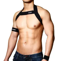 CLEVER-MENMODE Hot Men Harness Body Chest Belt Lingerie Mens Sexy Elastic Shoulder Chest Strap Bondage Costume With Arm Band