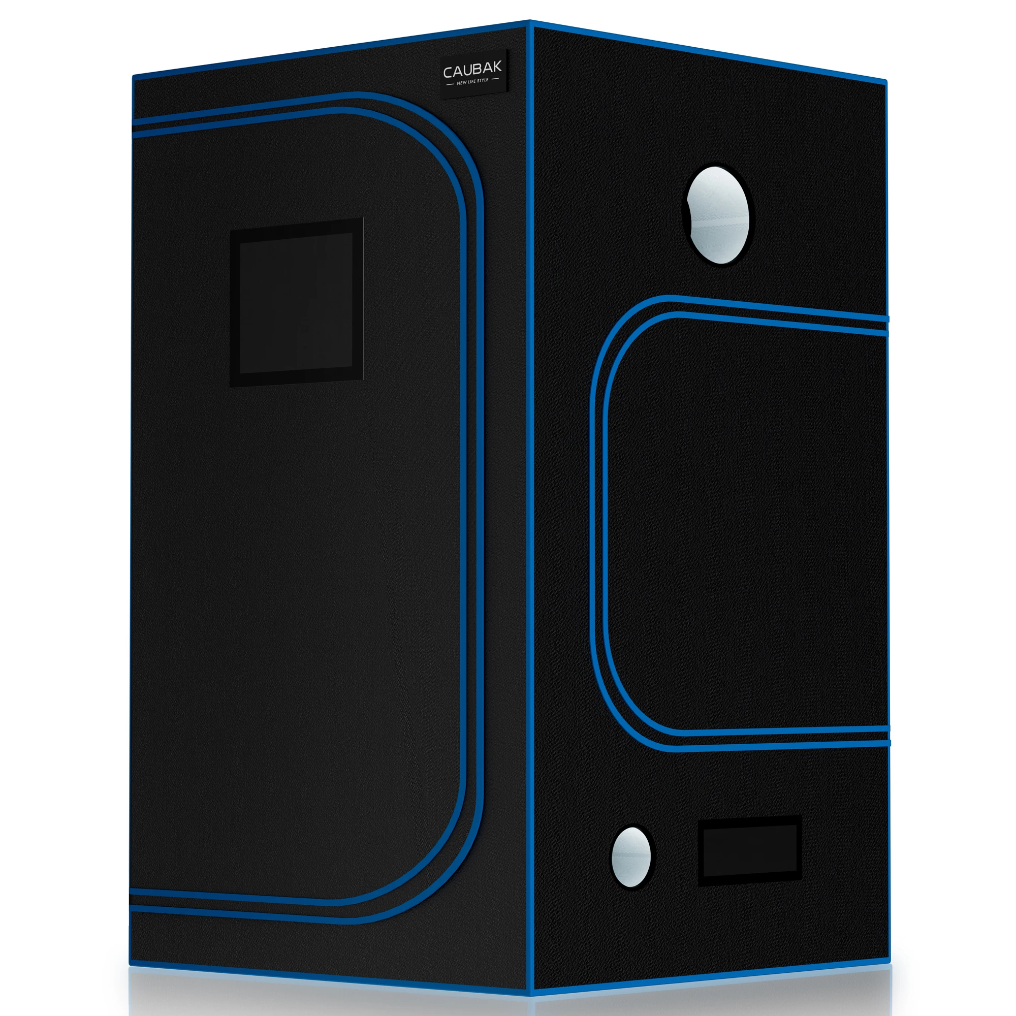 KAVUNION Tente de plantation 120x120x200 cm serre de jardin intérieure, plateau amovible et kit d'outils (tuyau de fer bleu bordé bleu)