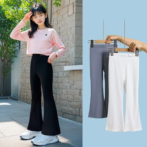 Kinder Mode Effen Kleur Ijs Zijde Micro Uitlopende Broek Voor Meisjes Ademende Zomer Leggings Yoga Design Kinderen Leggings