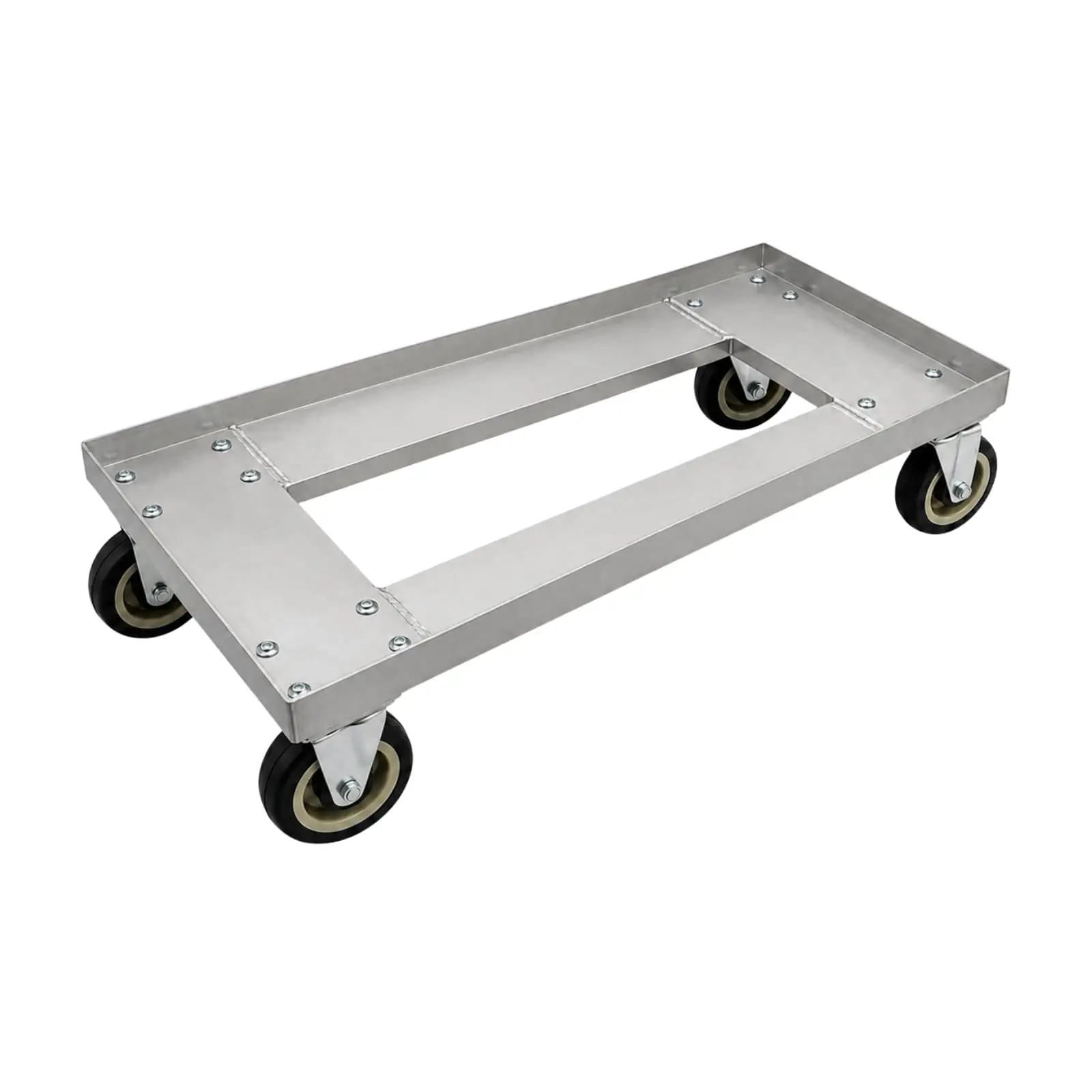 F&L Heavy Duty Aluminum Milk Crate Dolly with Casters, 14" x 28" Commercial Rolling Crate Cart, Heavy Duty Wheeled
