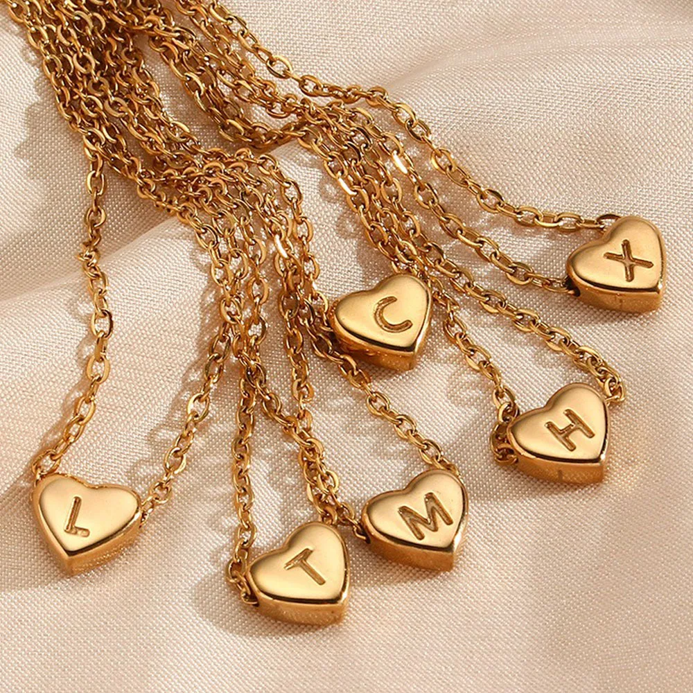 

Birthday DIY Women Jewelry Gift Stainless Steel Electroplated 18k Gold A-Z Initial Heart-shaped Letter Pendant Necklace