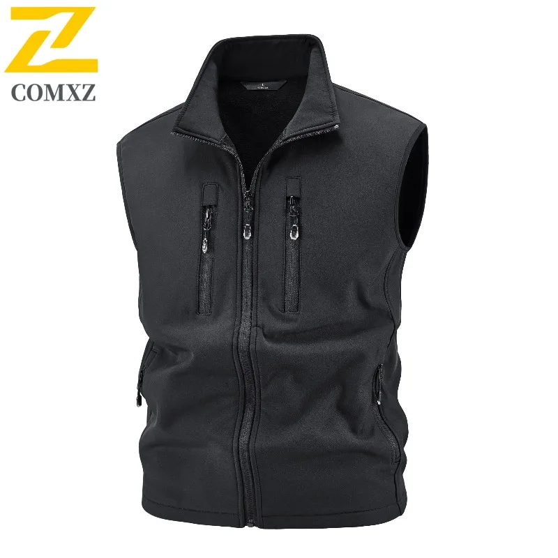 

COMXZ 2025 New Softshell Vest Outdoor Casual Mountaineering Sleeveless Windproof Warm Waistcoat Fashion Trendy Coat