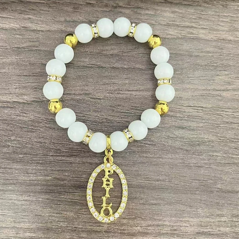 Women's Association rhinestone PHILO Gold Plated Pendant with Yellow and White Beads Jewelry Bracelet