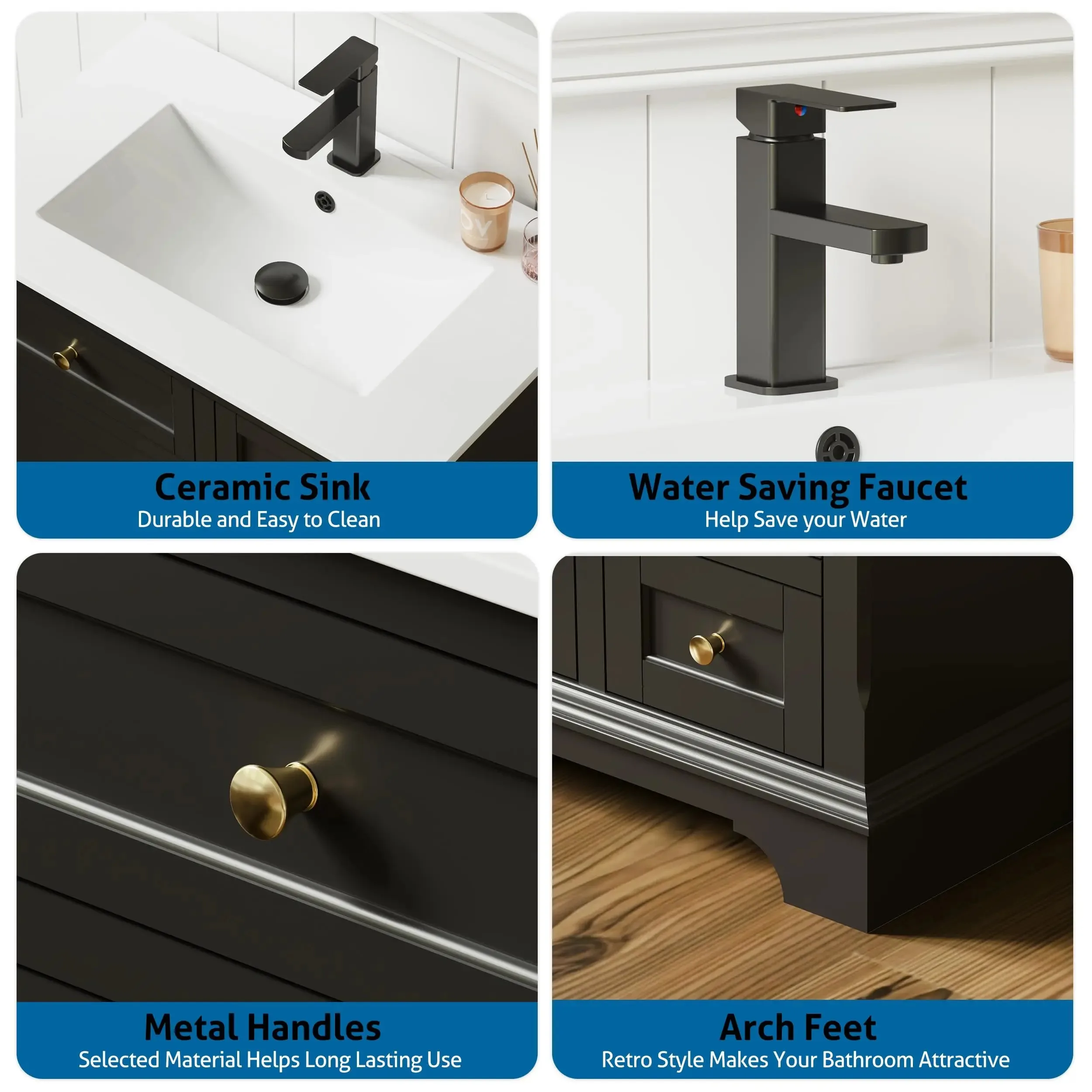 24 "30" 36 "سطح مطلي أثار قوس قدم لينة إغلاق الأبواب خمر الحمام الغرور خزانة مع بالوعة #6