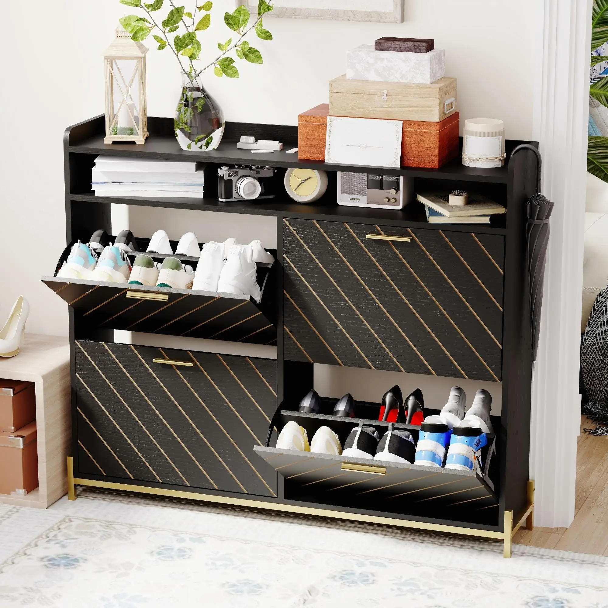 Shoe Storage Cabinet - Stylish Shoe Rack Organizer for Home Entryway & Closet