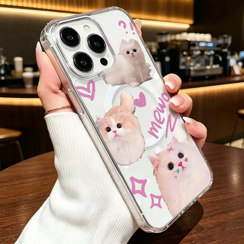 Cat Phone Case For Apple iPhone 17 16 16e 15 14 13 12 11 Pro Max Plus Transparent Magnetic Cover