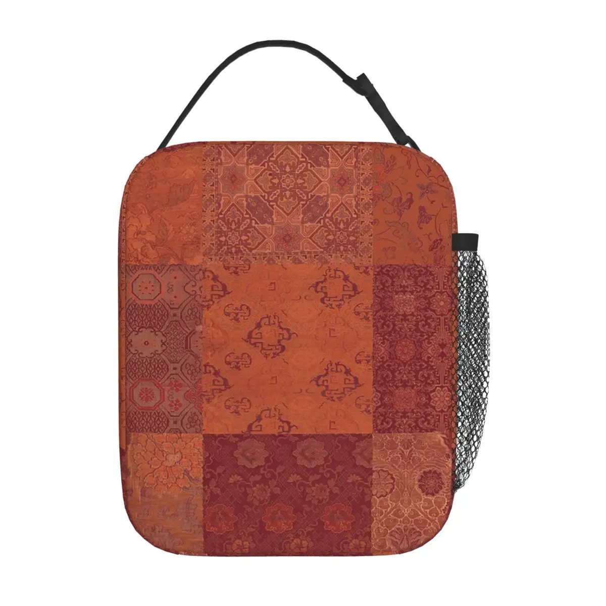 Vintage Bohemian Quilt In Burnt Orange Insulated Lunch Bag for Women Kids Portable Food Boxes Thermal Lunch Box Tote
