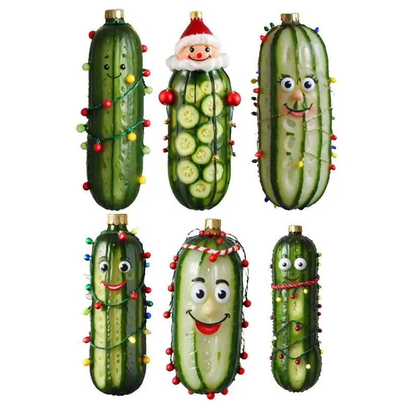 Christmas Tree Pickle 6pcs Traditional German Game Find The Pickle Acrylic 2D Flat Cucumber Pendant Crafts With Rope For Holiday