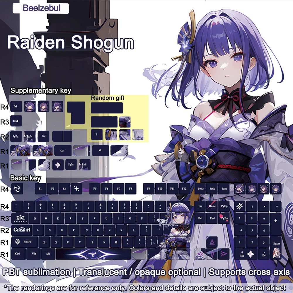 

Genshin Impact Keyboard Keycaps Anime Yae Miko Furina Keycap PBT Cosplay Raiden Shogun Keycaps for Cherry MX Switch DIY Keyboard