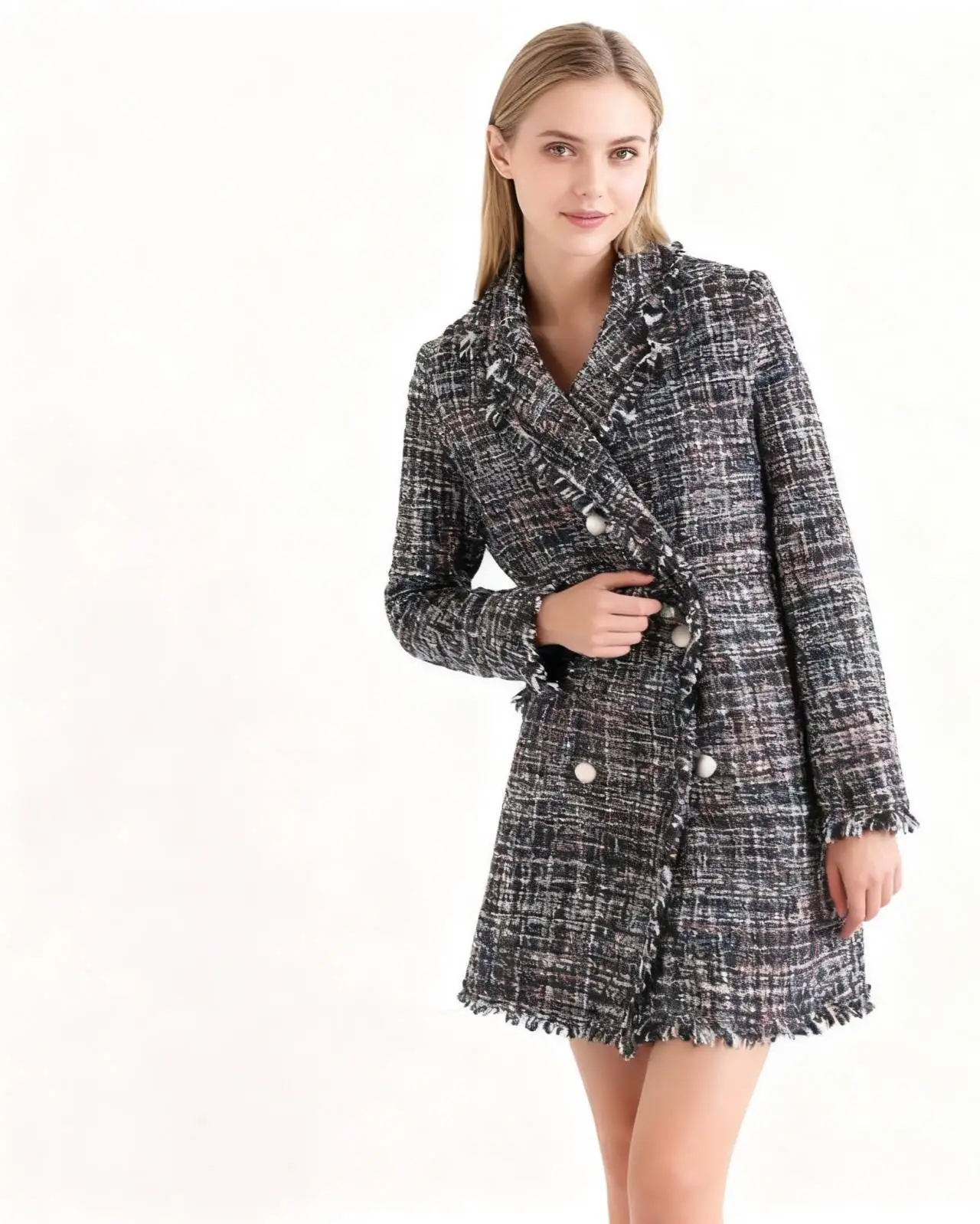 

Шерстяные пальто, женское шерстяное пальто ручной работы, осеннее парчовое клетчатое пальто в клетку тартан на пуговицах, с застежкой-стойкой, воротником-стойкой, в рубчик