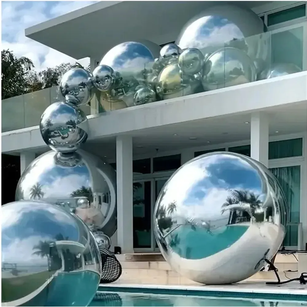 Silver Inflatable Mirror Ball Set Sealed Big Shinny Balls Reusable Giant Mirror Sphere For Wedding Nightclub Outdoor Decoration