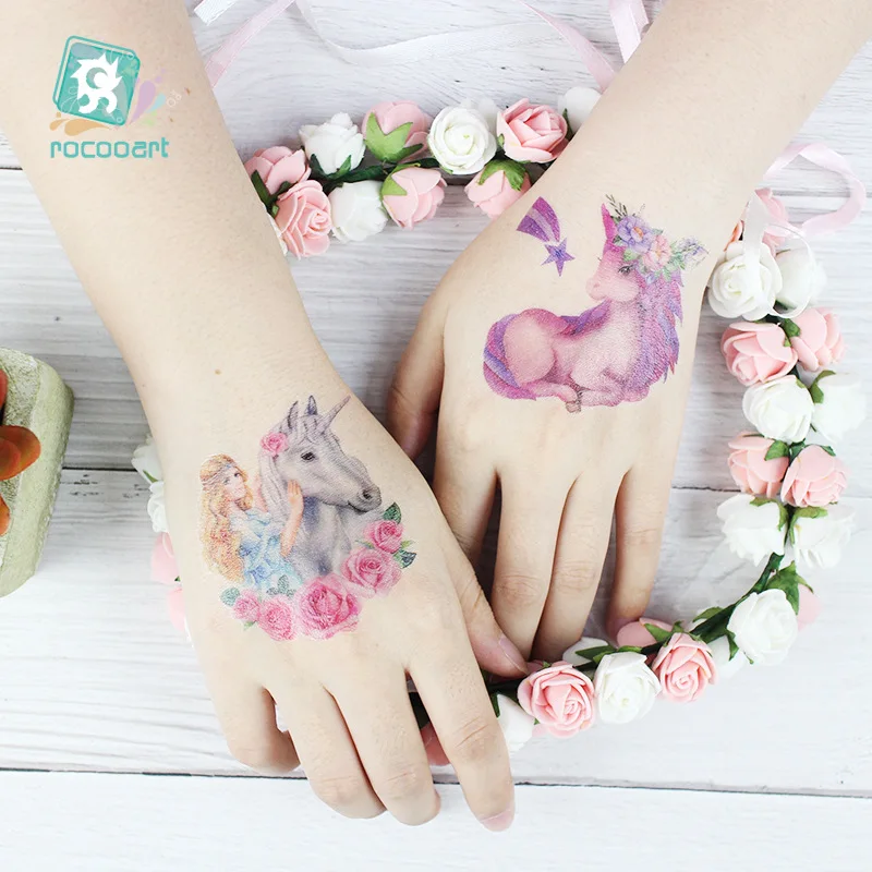 الفردية شارة يونيكورن تصميم نقل المياه للماء لصاقات وشم مؤقت للنساء الذراع الجسم الفن الوشم وهمية