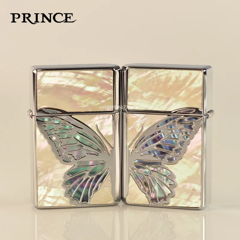 Prince Extremely Cool Lighter Natural Colorful Beige Two-Side Inlay Butterfly Grinding Wheel Kerosiene Machine High-end Creative