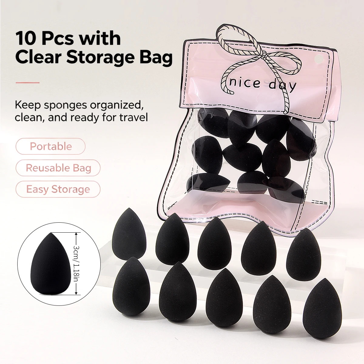 10Pcs Mini Makeup Sponge Set,Wet&Dry Dual‑Use Cosmetic Sponges for Concealer,Foundation&Detail Makeup,Portable Easy‑Storage