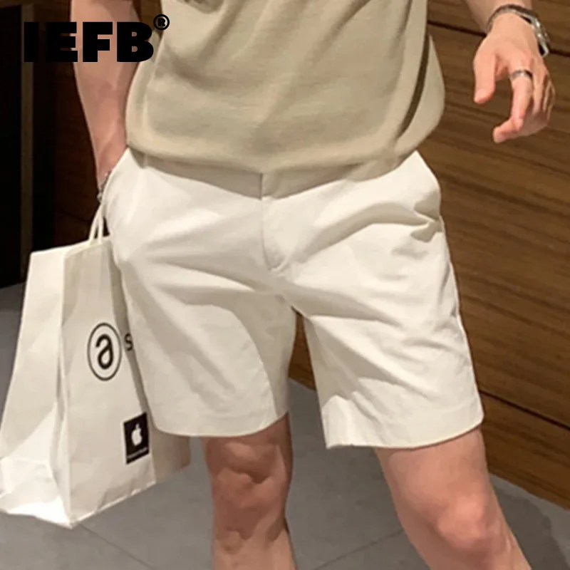 

IEFB Korean Style Men's Casual Shorts Summer New Zippers Pockets Bottoms Solid Color Straight Menwear Stylish 2024 9C6471