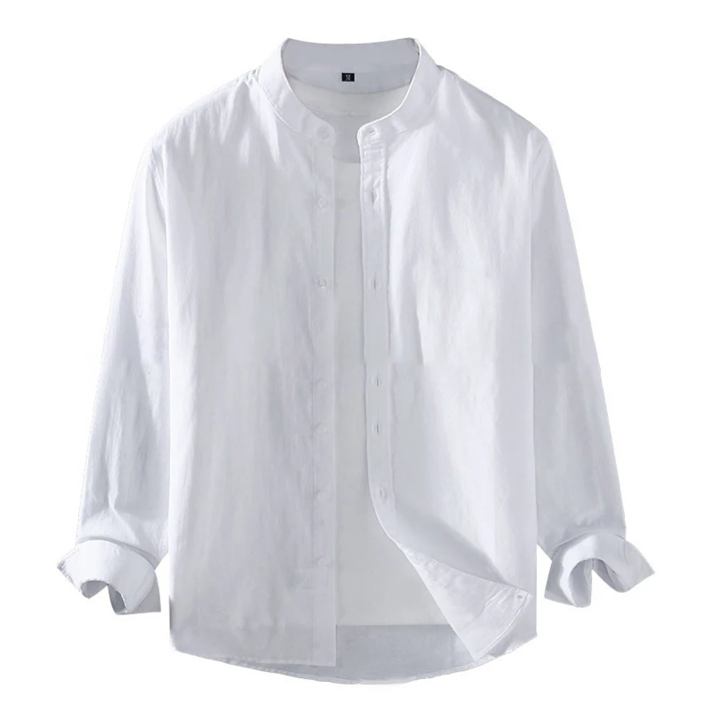 

Spring Autumn Men\\\\\\'s Cotton Linen Shirts And Blouse Stand Collar Long Sleeve Casual Solid Color Shirt Tops Man Clothing