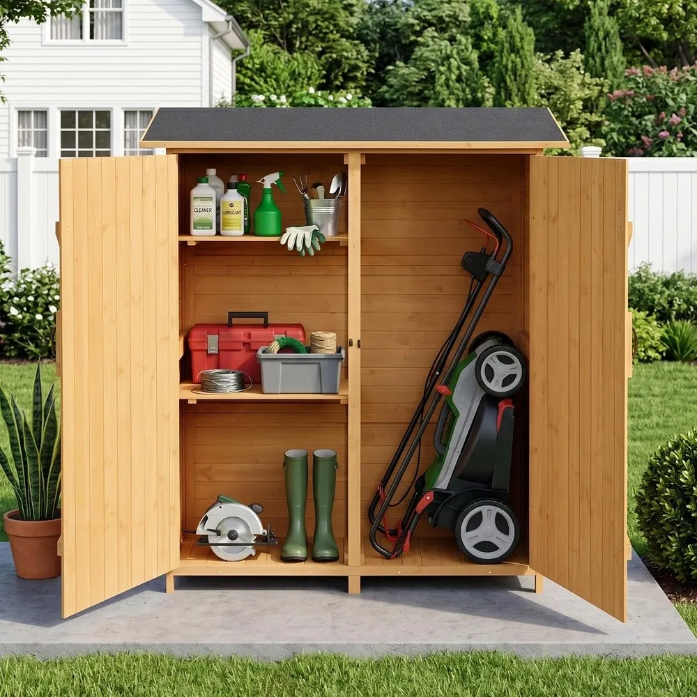 Upgraded Outdoor Wooden Storage Shed Extra Large Garden Shed Outside Tool Cabinet with 2 Safety Latches Patio Storage