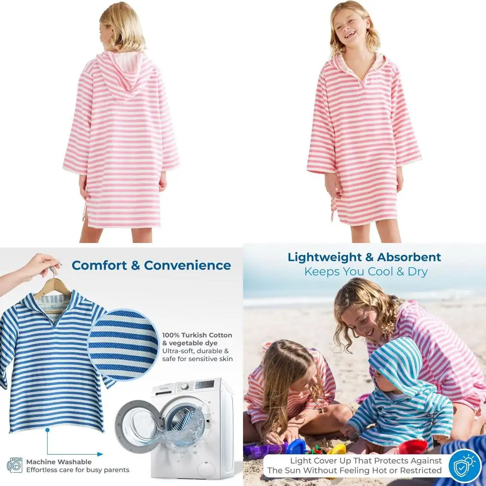 

Детское полотенце с капюшоном - мягкое пончо из турецкого хлопка, легкая накидка для плавания, одежда для ванной и пляжа, размер M (5-8 лет)