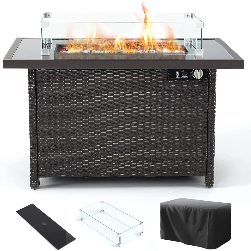 

41 Inch Fire Pit Table with Glass Wind Guard, 50,000 BTU, Auto-Ignition, Outdoor Propane Fire Pit