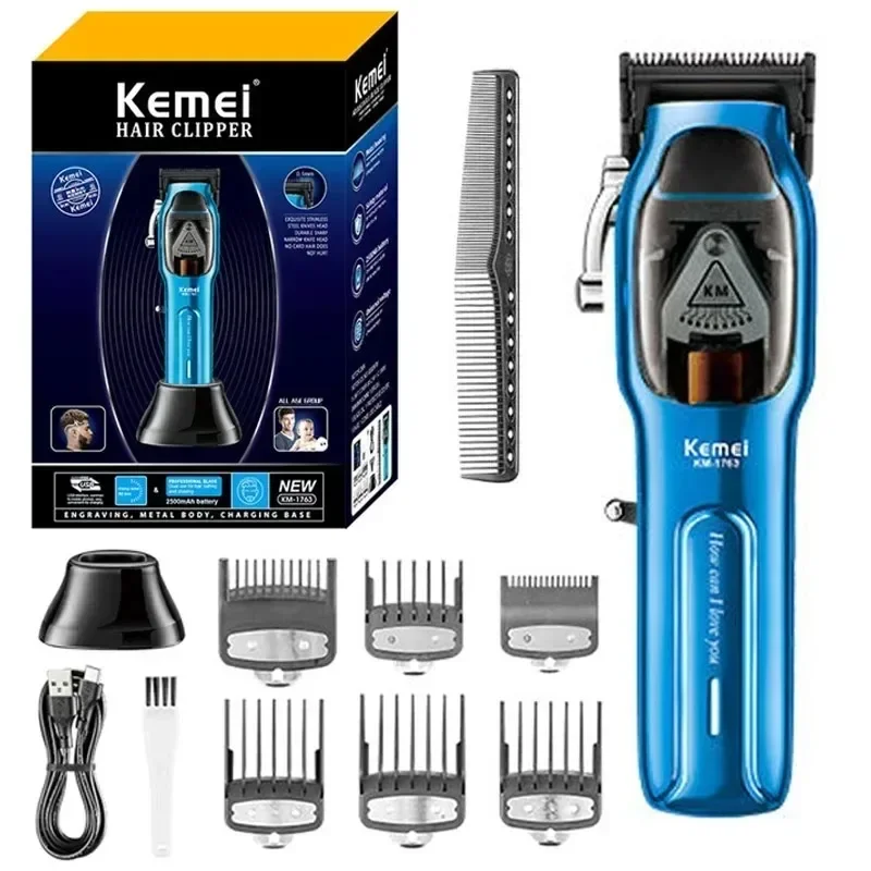 Kemei  Barber High Speed Motor 9000 RPM Electric Hair Clipper Rechargeable Professional Hair Trimmer With Charging base KM-1763