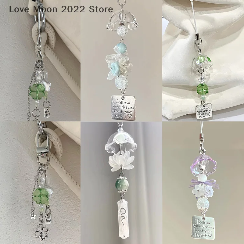 

Милый кулон с колокольчиком ветра, брелок для мобильного телефона, ремешок Kawaii, сумка, декоративные аксессуары, прозрачный автомобильный брелок, украшения для дома