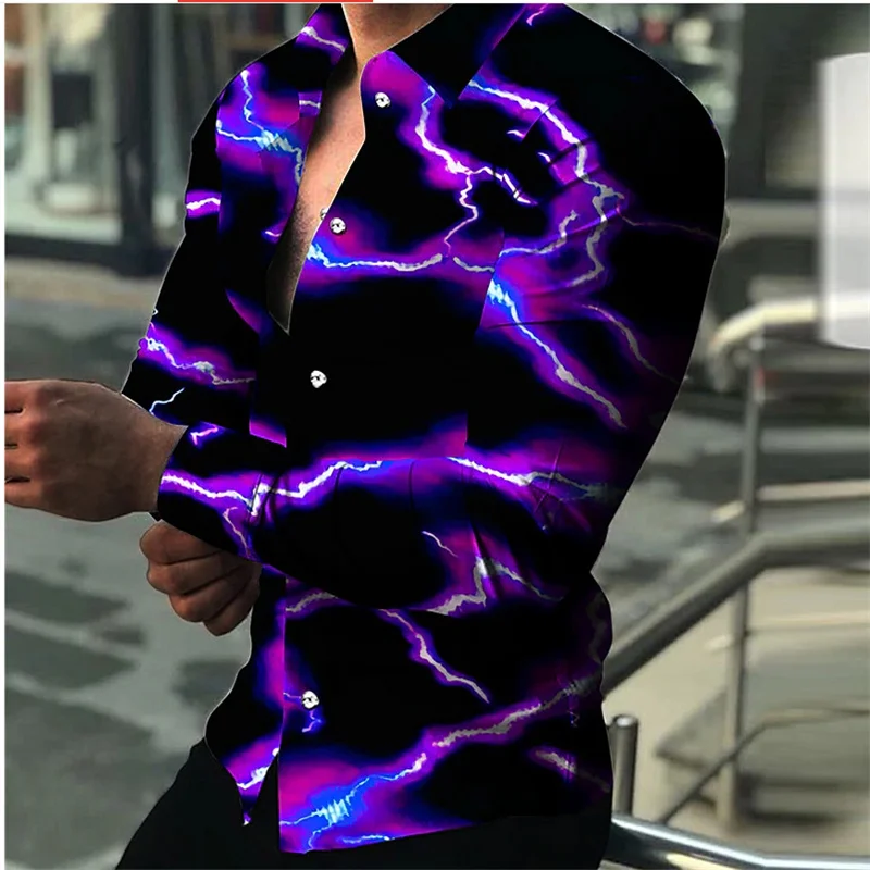 

Casual Gradient Color Shirt Summer Men's Long Sleeve Shirt 3D Printed Lapel Shirt Men's and Women's Fashion Shirt Long Sleeve