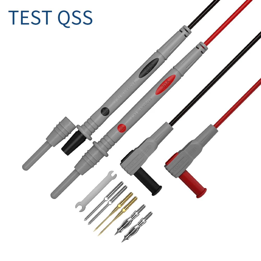 QSS Multimeter Test Leads Kits with Replaceable Needle Probes 6mm U-shaped Plug 4MM Banana Plug Cable 1000v 20A J30055B