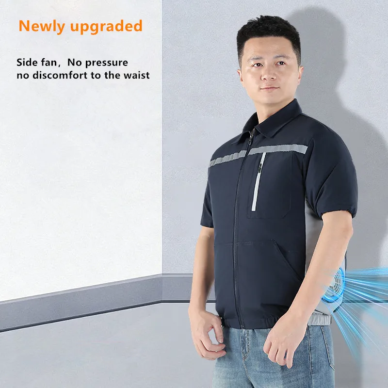 Men'S Fishing Driving Construction Site Work With Fan Heatstroke Prevention Cooling Short Sleeved Work Coat(Without Power Bank)