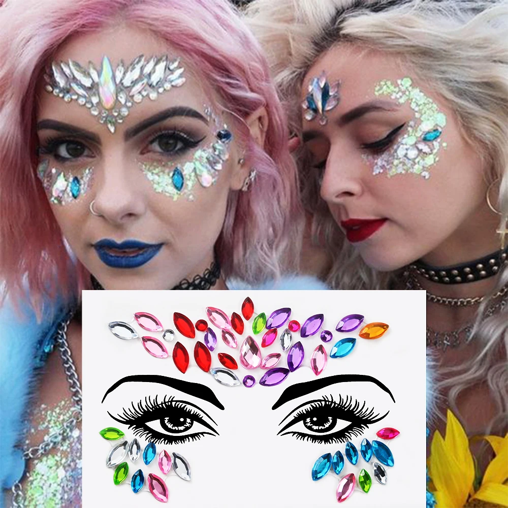 3D Sexy Face Tattoo Crystal Stickers Temporary Tattoos Glitter Fake Tattoo Rhinestones Masquerade Women Party Face Jewels Tattoo