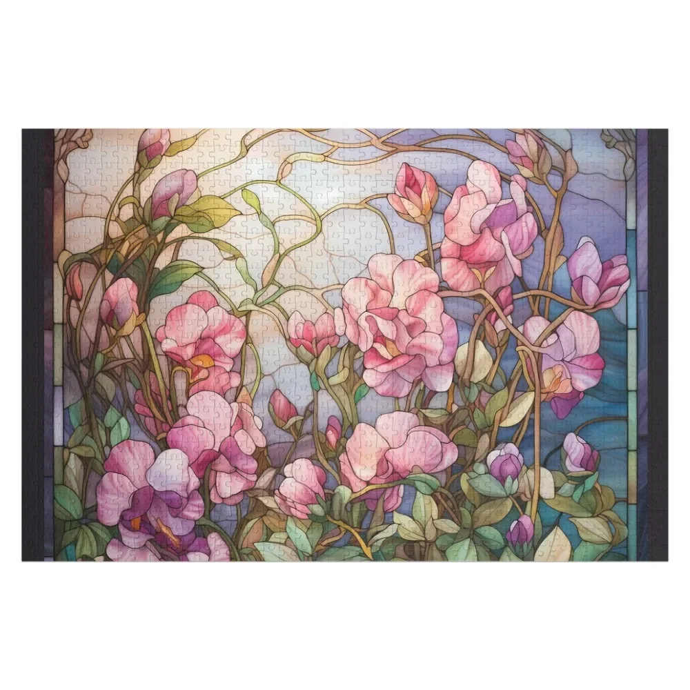 Sunset Sweet Pea Rhapsody in Stained Glass Jigsaw Puzzle Diorama Accessories Personalised Name Wooden Animal Puzzle