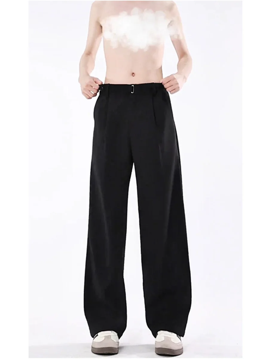 

Мужские повседневные брюки Cleanfit с высокой талией и прямыми штанинами из черного ледяного шелка, струящиеся, для весны и осени, модный хит