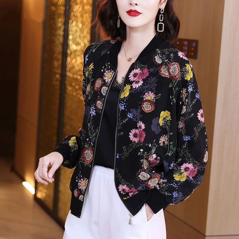 

Women's Fashion Baseball Jacket Spring Autumn Outerwear Plus Size Short Blouse Lightweight Chiffon Air Conditioner Cardigan