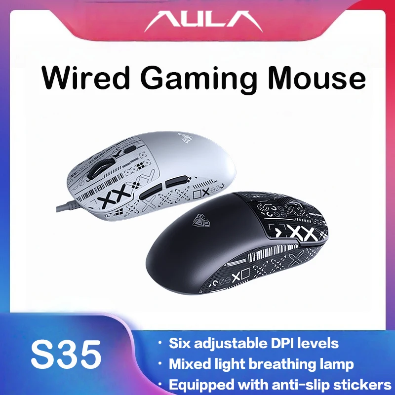 AULA S35 Kabelgebundene Gaming-Maus, 1000 Hz, Rücklaufrate, Makroprogrammierung, Laufwerk, ergonomische Esports-Peripheriegeräte
