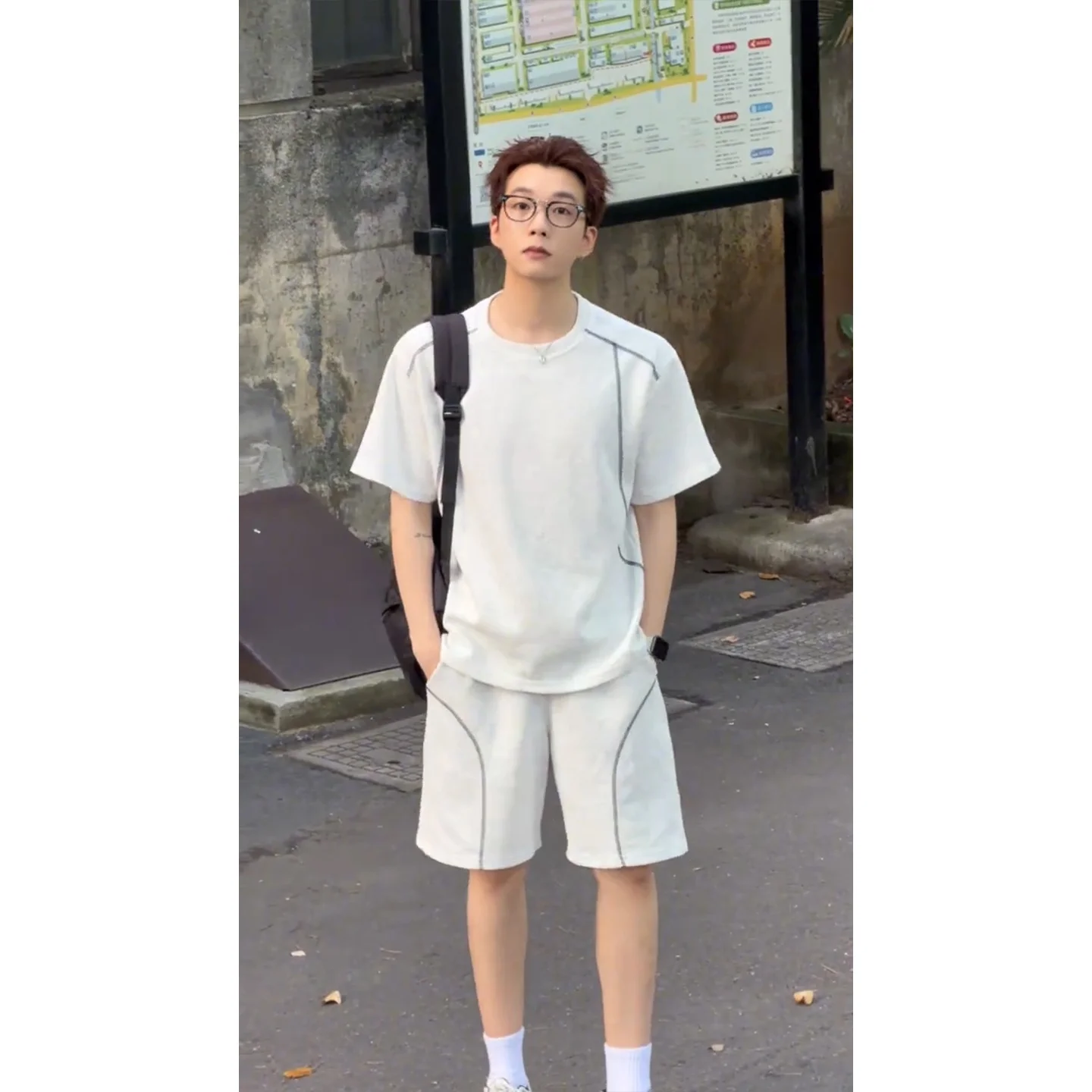 

Cool Handsome Boys Summer Casual Sportswear Set Short Sleeve T-Shirt And Shorts Two-Piece Set Teenage Feel Lightweight Outfit