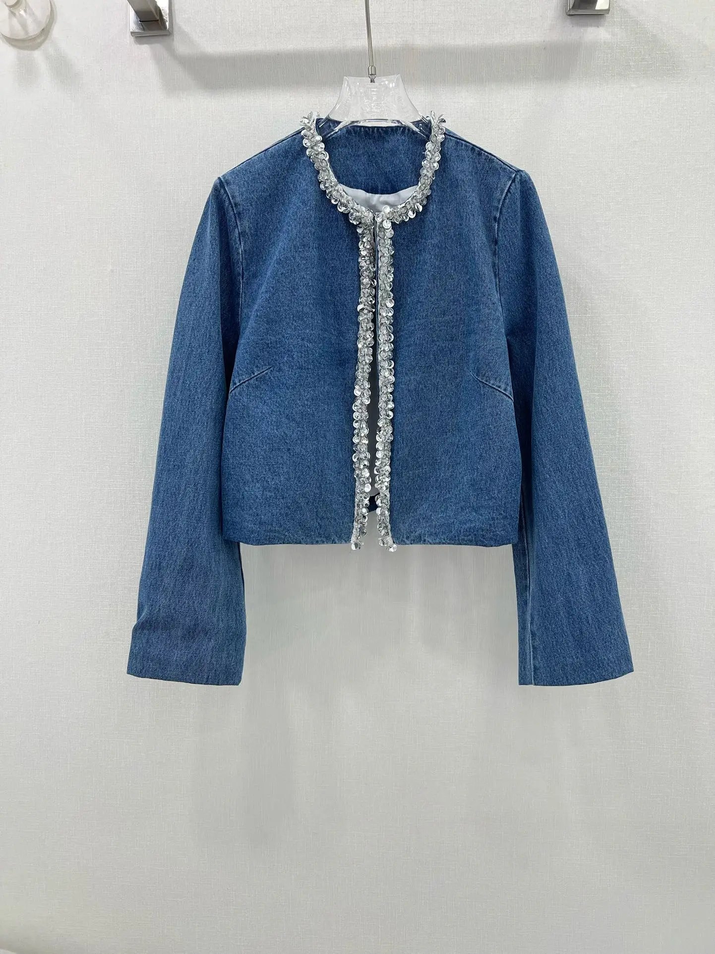 2024 Autumn/Winter New Women's Clothing Dingzhu pearl rhinestone collar denim jacket and denim half skirt set 0922