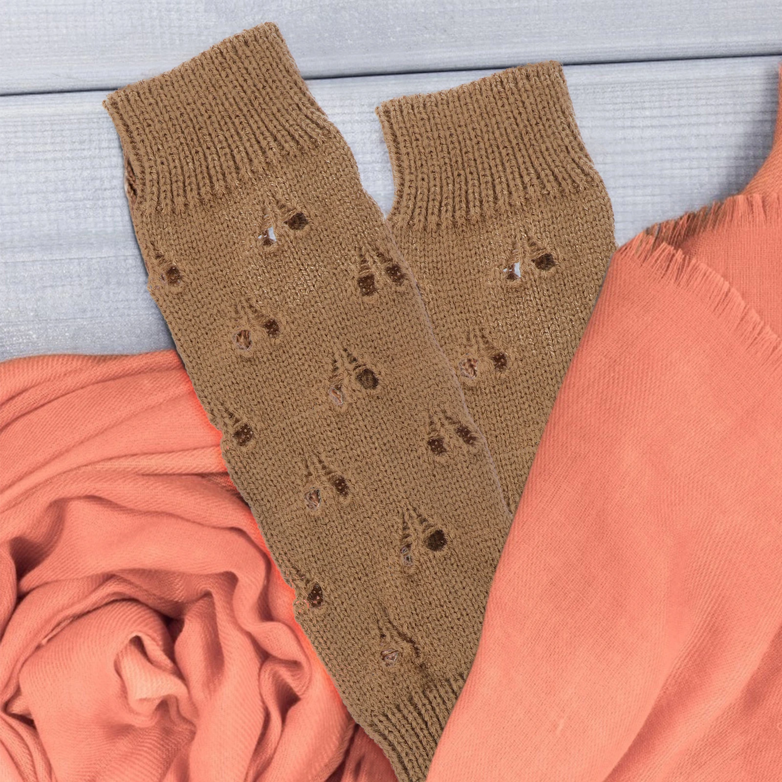 

Half Finger Arm Sleeve Gloves Warm Mittens H Khaki Yarn Women Outdoor Gloves Girls Cold Weather Hiking Fingerless