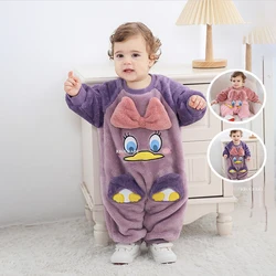 Winter Newborn Baby Girl Clothes Romper Lovely Duck Soft Warm Toddler Jumpsuit Cartoon Plush Kids Infant Pajamas Overalls