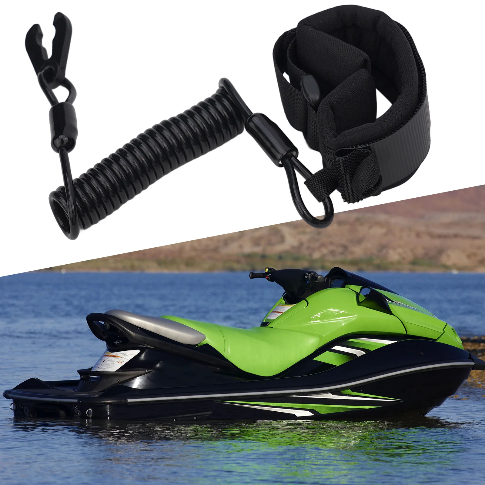حبل حبل أمان أسود - مفتاح إيقاف القتل لـ Kawasaki & -Honda Jet Skis عالي الجودة