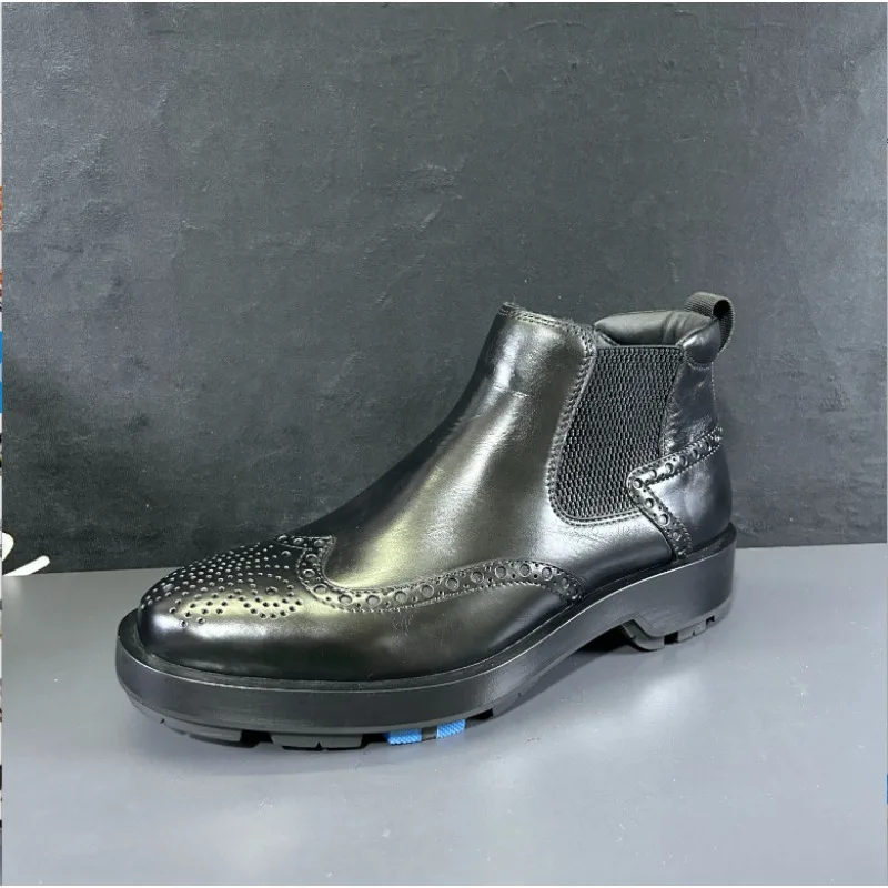 

Luxury New Arrival Genuine Leather British Style Carved Thick Sole Casual Chelsea Boots Men's Shoes High Top Casual Work Boots