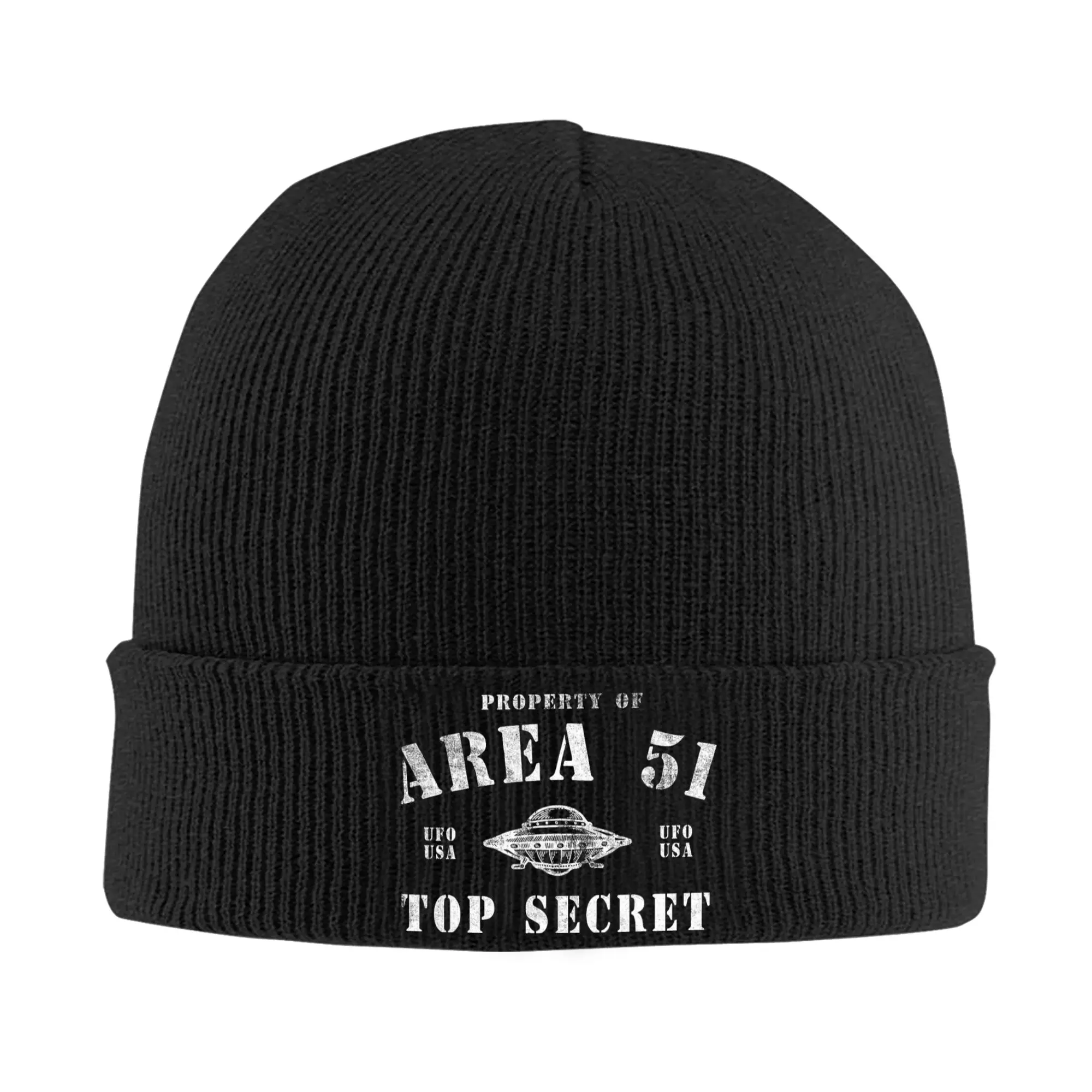 Area 51 Top Secret UFO Aliens Knitted Hat Beanies Winter Hats Warm Unisex Street Warning Las Vegas Caps Men Women Birthday Gift