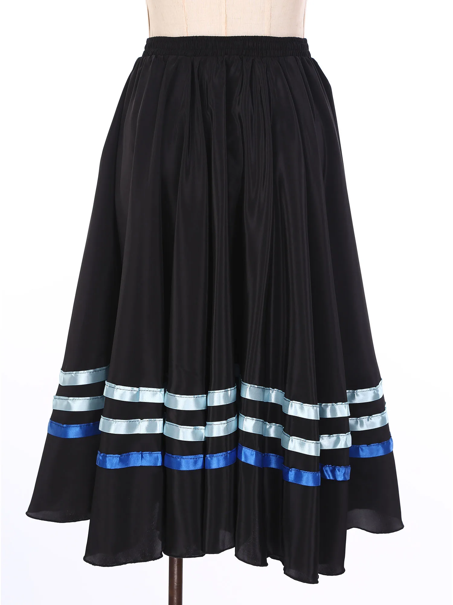 Women Lyrical Ballroom Dance Flamenco Skirts High Waist Elastic Waistband Striped Hemline Ruffle Skirt Spanish Dancewear Bottoms