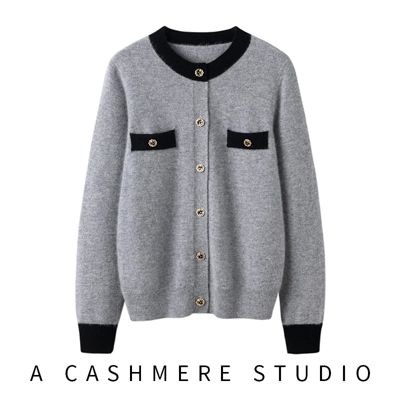 Hot Sale 100% Cashmere Cardigan Women Coat Autumn And Winter New Fashion Jacket O-Neck Long Sleeve Sweater Lady Knitwear Outwear