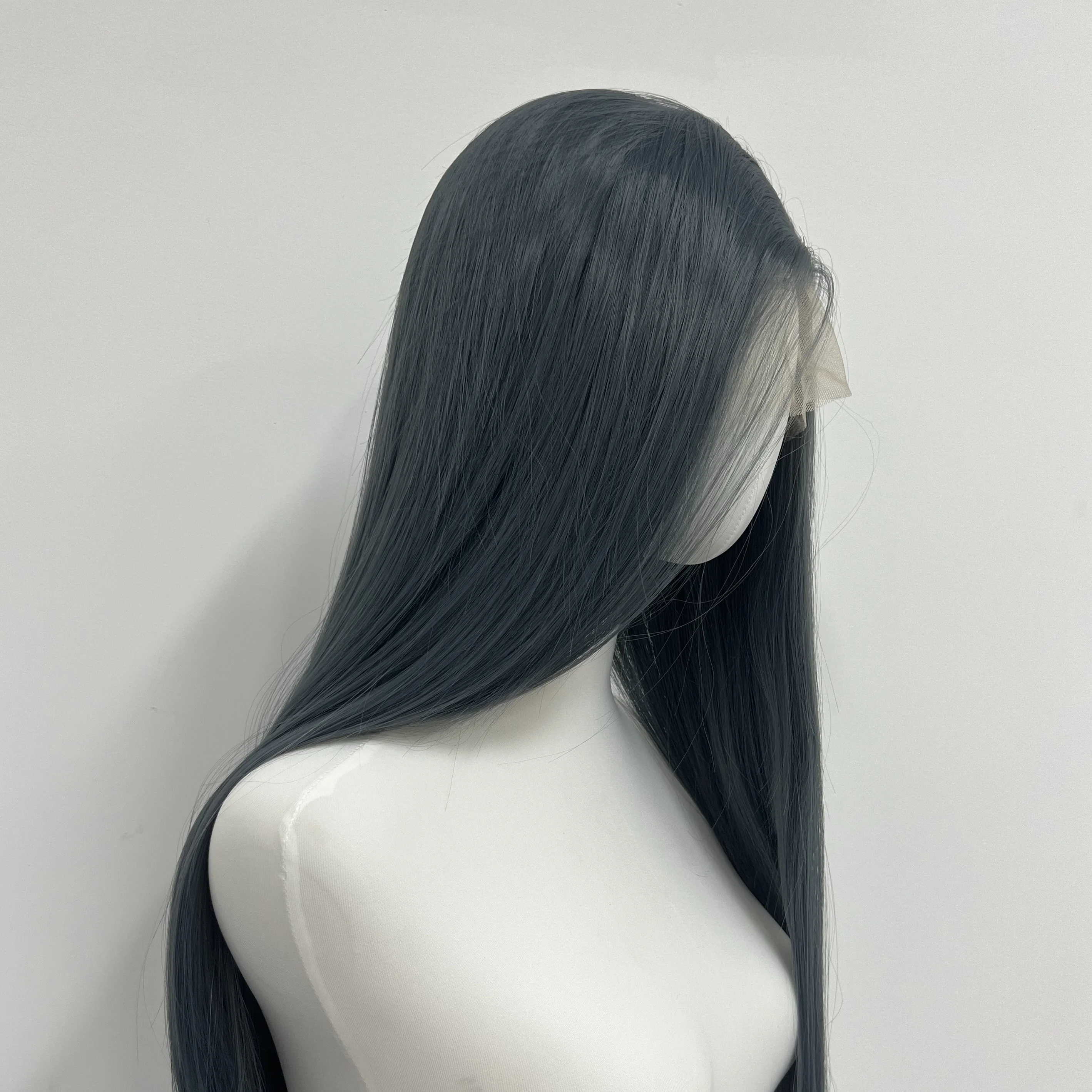 Пепельно-синий парик фронта шнурка для женщин Специальный синий 26 дюймов 13x4 Длинные прямые синтетические парики шнурка Природные волосы Фронтальный парик Косплей