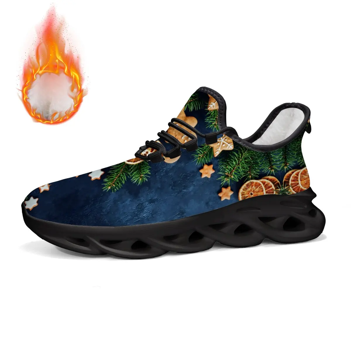 Baskets femmes doublées polaire Branches de pin de noël pain d'épice chaussures de sport doux et confortable chaussures de mode en plein air antidérapantes